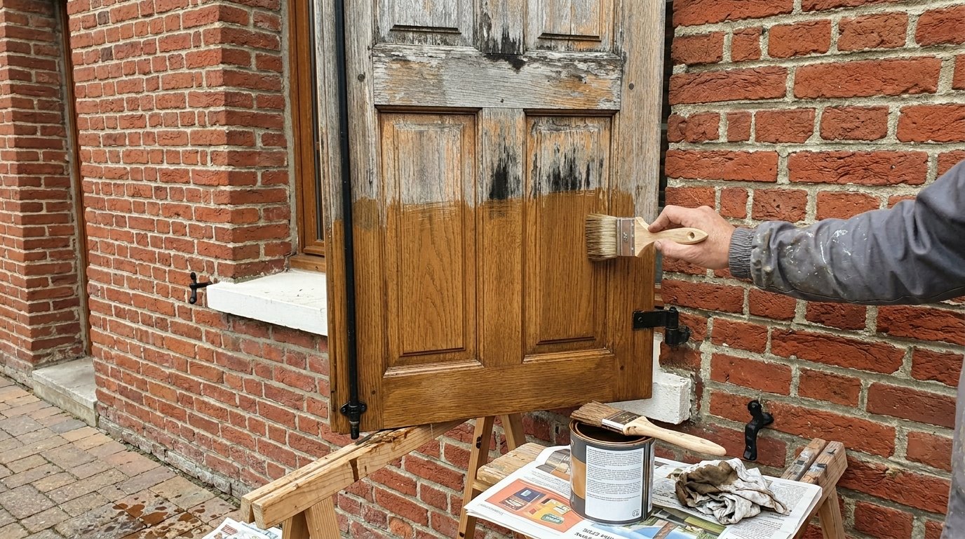 Application de lasure sur volet bois — MG Toiture