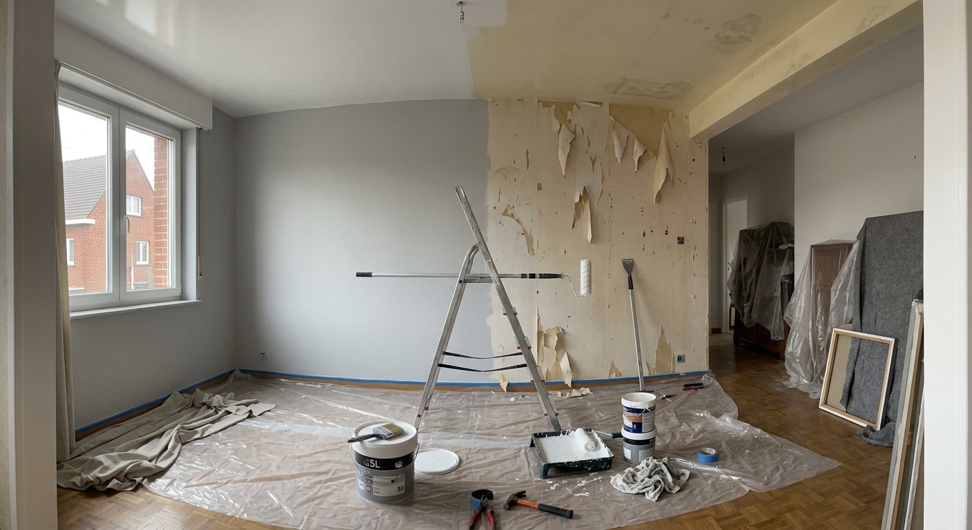 Peinture intérieure d'un salon en rénovation — MG Toiture
